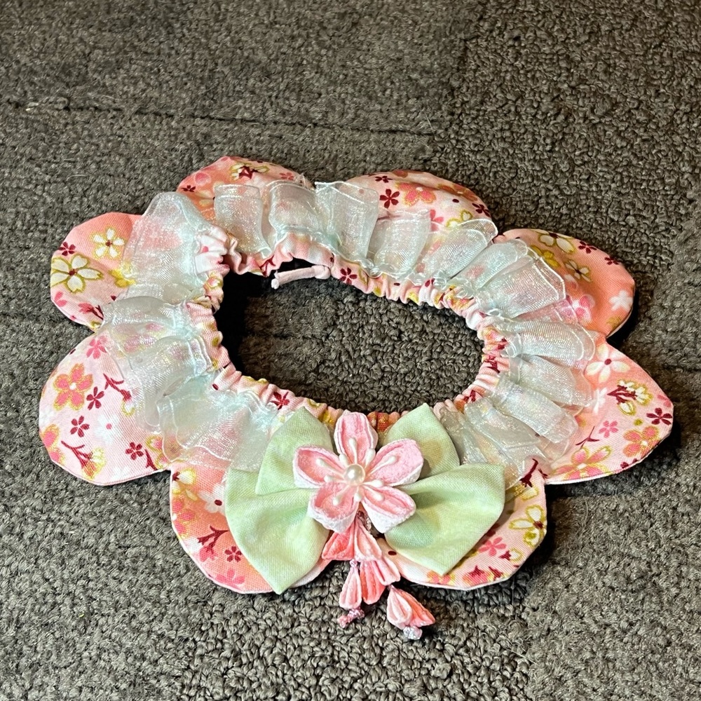 Pastel Pink & Mint Sakura Cherry Blossom Pet Cat Dog Collar Traditional Japanese